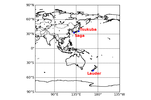 図 1 本研究で使用した地上観測地点