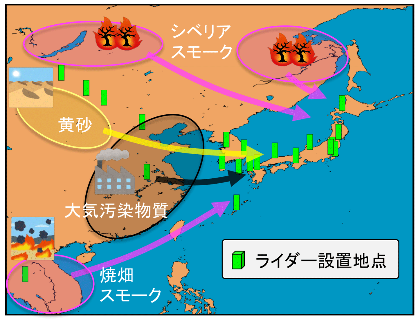 図3　東アジアにおけるライダー観測網（約20地点）