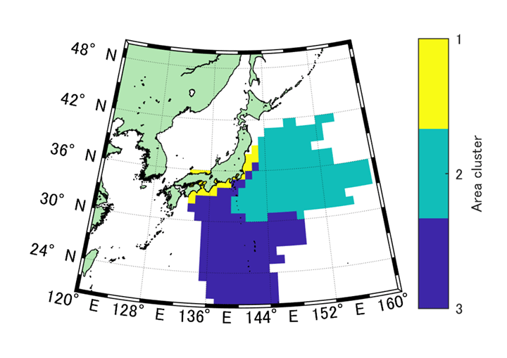 図1　CO2吸収の時系列変動で区分されたエリア。