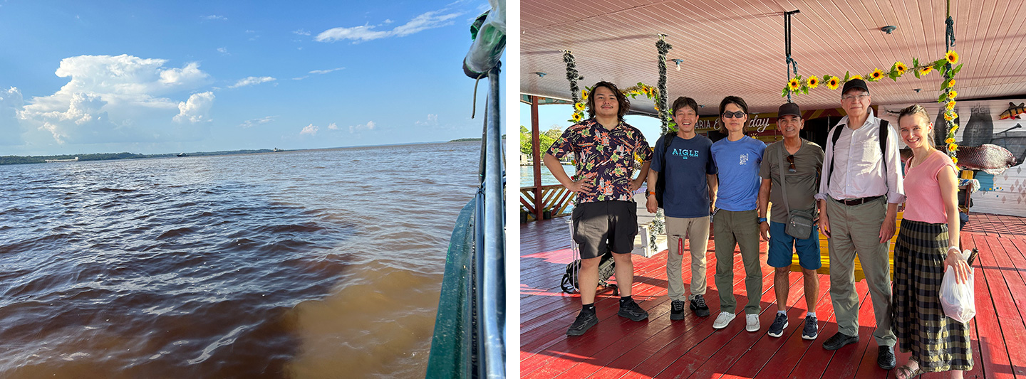 写真6と7(おまけ)マナウス観光の目玉はMeeting of Watersと呼ばれるアマゾン川の本流であるソリモンエス川(白)と支流のネグロ川(黒)の合流です。ブラジルでは2つの川が合流した先からをアマゾン川と呼ぶとのこと。両者は完全に混ざり合うまで数十キロを並行に流れ続けます。