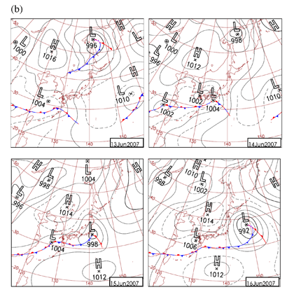 fig. 2007年6月13日〜16日の地上天気図