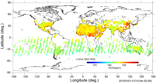 fig. 2010年1月 二酸化炭素カラム平均濃度