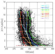 Figure 3: Horizontal distribution of CO2 above Narita airport