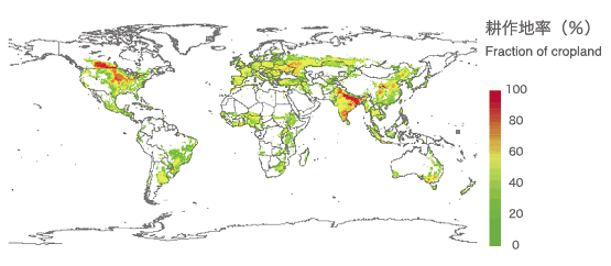 Fraction of the total land occupied by cropland