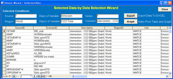 screenshot: Selected Data by Data Selection Wizard