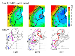 図５　中国華北平原における地下水位(海抜0mからの値)の再現シミュレーション結果
